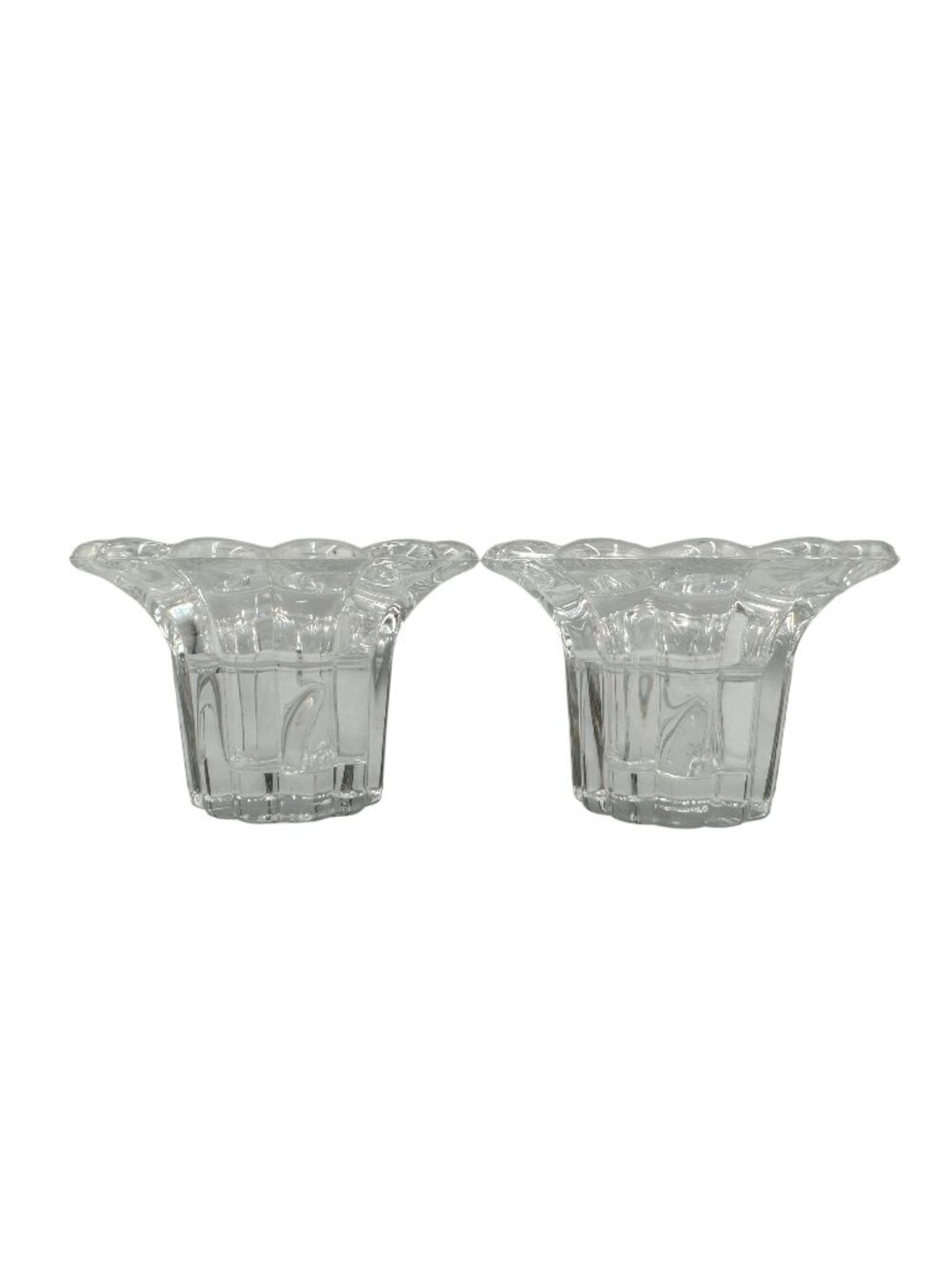 Set Of Fostoria American Crystal Candleholders Clear Scalloped Edge Glass